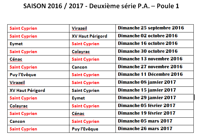 Poule et matches 2016-2017
